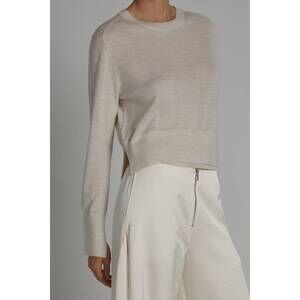 NEW STAUD elodie layered crewneck knit sweater in ivory